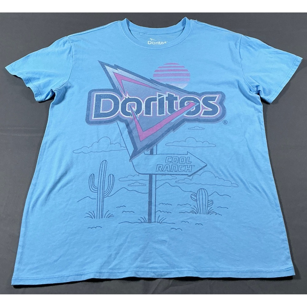 Doritos‎ Cool Ranch Graphic T-Shirt Womens XS Blue Retro Neon Sunset Cotton Tee